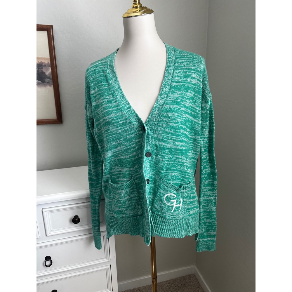 Gilly Hicks Sydney Green White Space Dye Knit Button Front Cardigan Sweater XS